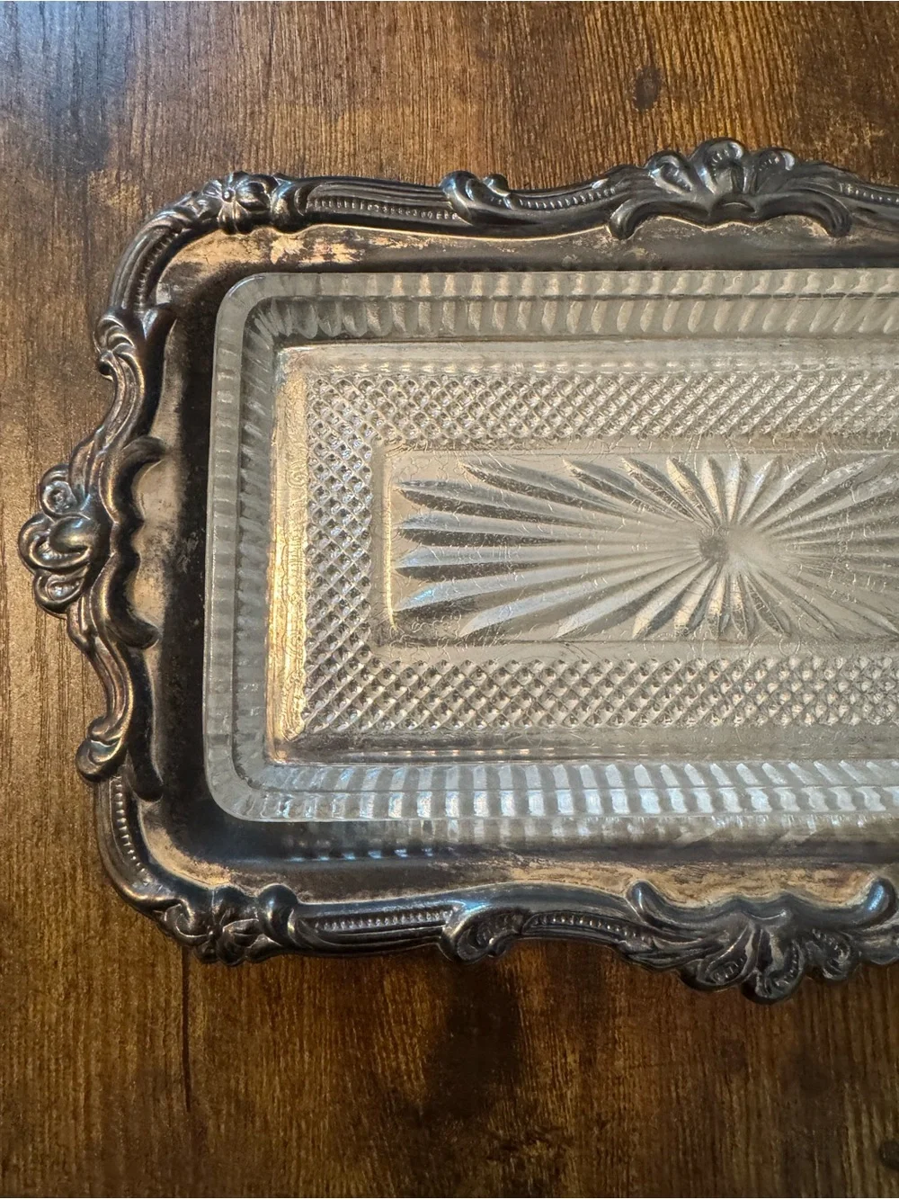 Davco Silver Plated Relish Tray Crystal Glass Insert Original Box DVC 1019